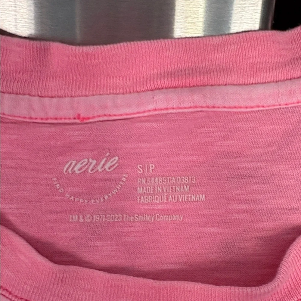 Aerie Bright Neon Pink Smiley Face Graphic Short Sleeve Oversized Tee - Picture 3 of 10